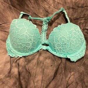 PINK racer-back lace bra with front clasp